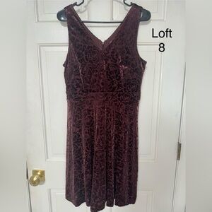 LOFT Velvet Dress with Floral Pattern - Deep Purple